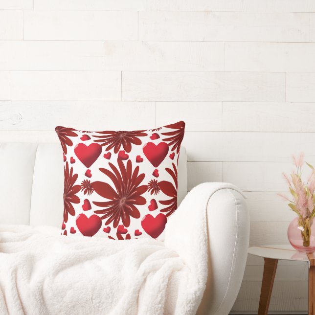 Rood Bloemhartpatroon Esthetisch Romantisch Bloemm Kussen (Bank)