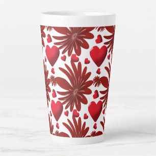 Rood Bloemhartpatroon Esthetisch Romantisch Bloemm Latte Mok