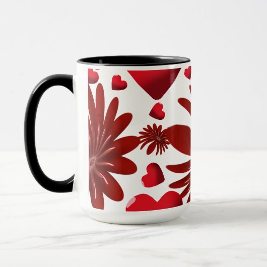 Rood Bloemhartpatroon Esthetisch Romantisch Bloemm Mok (Links)