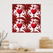 Rood Bloemhartpatroon Esthetisch Romantisch Bloemm Poster (Keuken)