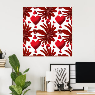 Rood Bloemhartpatroon Esthetisch Romantisch Bloemm Poster