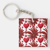 Rood Bloemhartpatroon Esthetisch Romantisch Bloemm Sleutelhanger (voorkant)