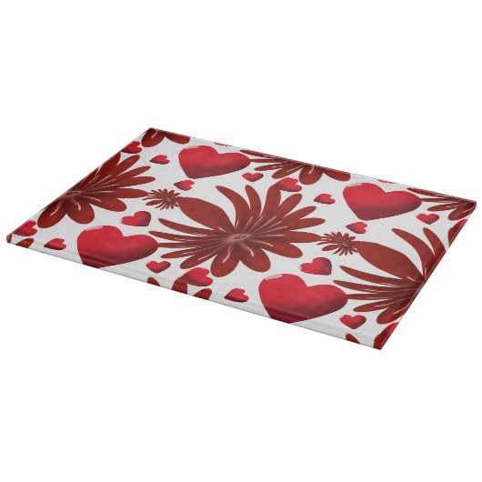 Rood Bloemhartpatroon Esthetisch Romantisch Bloemm Snijplank (Hoek)