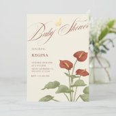 rood bloemig botanisch baby shower kaart (Staand voorkant)