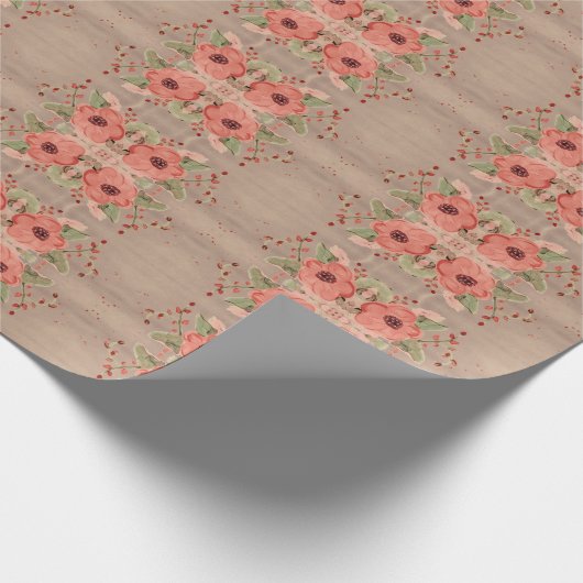 Rood Bloemig Designer Papier Gift Wrap (Hoek)