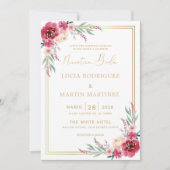 Rood bloemig groen blad Goud Lijst Nuestra Boda Kaart (Voorkant)