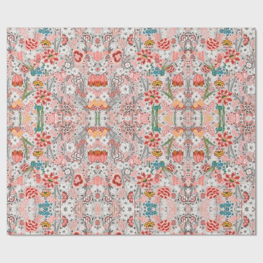  rood bloemmotief. cadeaupapier (Vlak)