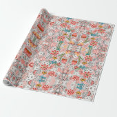  rood bloemmotief. cadeaupapier (Uitgerold)