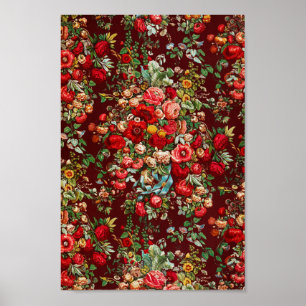 Rood bloemmotief Elegant  Poster