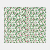 Rood Bloemmotief met Blad, Donker Botanisch Naadlo Fleece Deken (Voorkant (Horizontaal))