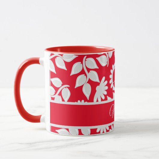 Rood bloemmotief - monogram mok (Links)