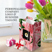 Rood Bloemmotief Voeg Uw Bedrijfsnaam & Logo Toe Medium Cadeauzakje