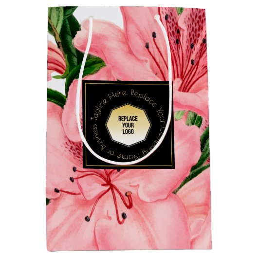 Rood Bloemmotief Voeg Uw Bedrijfsnaam & Logo Toe Medium Cadeauzakje (Voorkant)