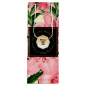 Rood Bloemmotief Voeg uw logo en bedrijfsnaam toe  Wijn Cadeautas (Voorkant)