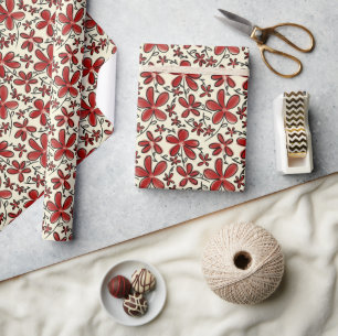 Rood bloempatroon cadeaupapier