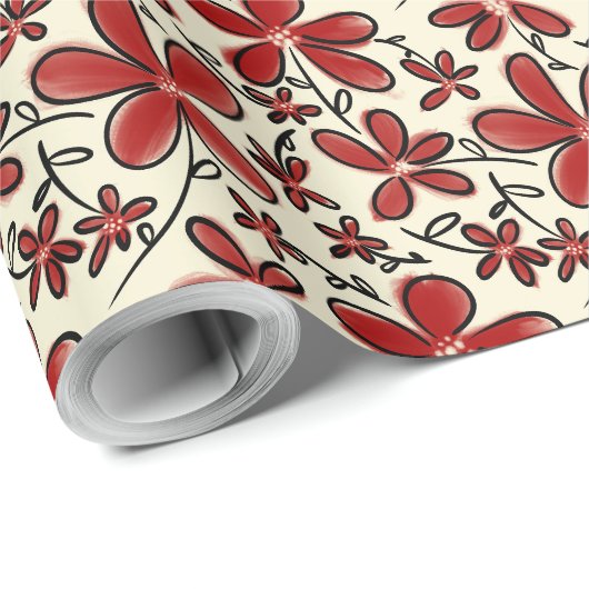 Rood bloempatroon cadeaupapier (Rol Hoek)