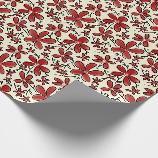 Rood bloempatroon cadeaupapier (Hoek)