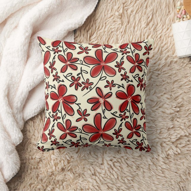 Rood bloempatroon kussen (Deken)
