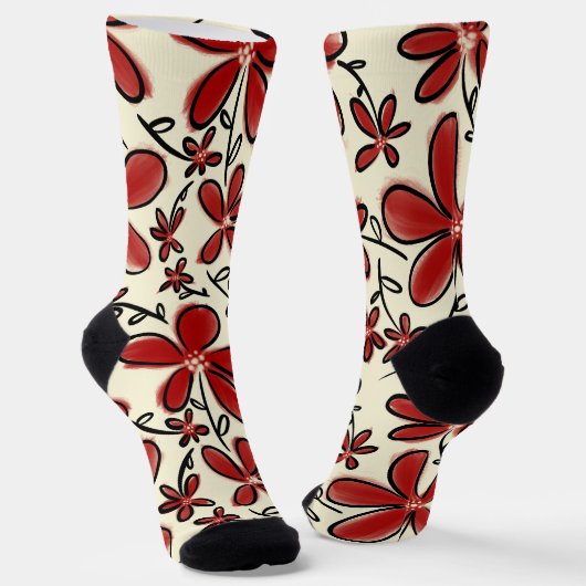 Rood bloempatroon sokken (Gebogen)