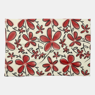 Rood bloempatroon theedoek