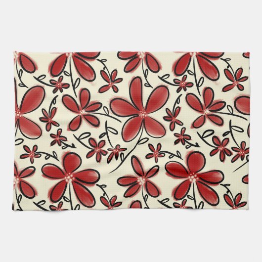 Rood bloempatroon theedoek (Horizontaal)