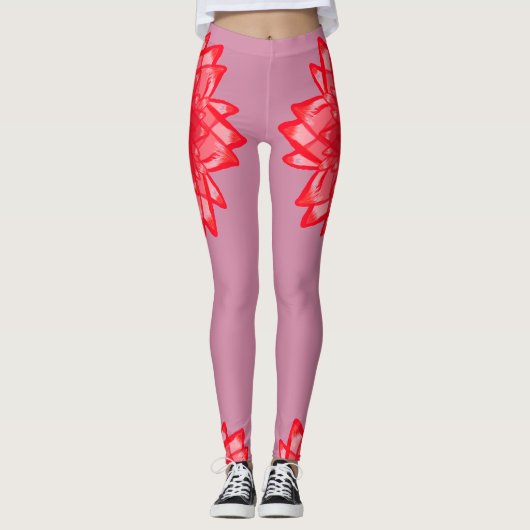 Rood bloempatroon uw aanpasbare kleurenweergave leggings (Voorkant)