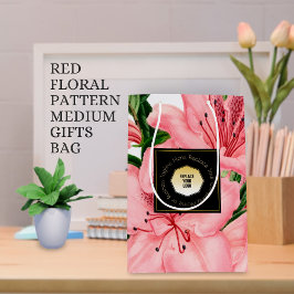 Rood Bloempatroon Voeg Uw Bedrijfsnaam & Logo Toe Medium Cadeauzakje