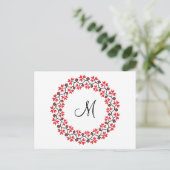 Rood bloemring Gepersonaliseerd Monogram Initiaal Briefkaart (Staand voorkant)