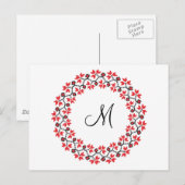 Rood bloemring Gepersonaliseerd Monogram Initiaal Briefkaart (Voorkant / Achterkant)