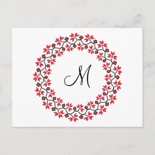 Rood bloemring Gepersonaliseerd Monogram Initiaal Briefkaart (Voorkant)