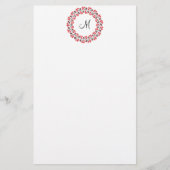 Rood bloemring Gepersonaliseerd Monogram Initiaal Briefpapier (Voorkant)