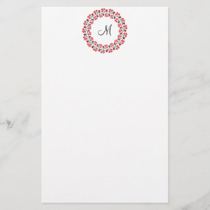 Rood bloemring Gepersonaliseerd Monogram Initiaal Briefpapier