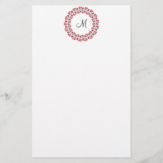 Rood bloemring Gepersonaliseerd Monogram Initiaal Briefpapier (Voorkant)