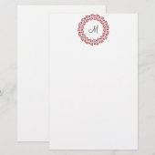 Rood bloemring Gepersonaliseerd Monogram Initiaal Briefpapier (Voorkant / Achterkant)
