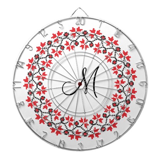 Rood bloemring Gepersonaliseerd Monogram Initiaal Dartbord (Voorkant)