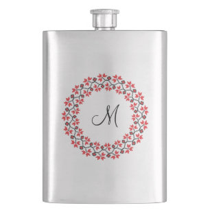 Rood bloemring Gepersonaliseerd Monogram Initiaal Heupfles