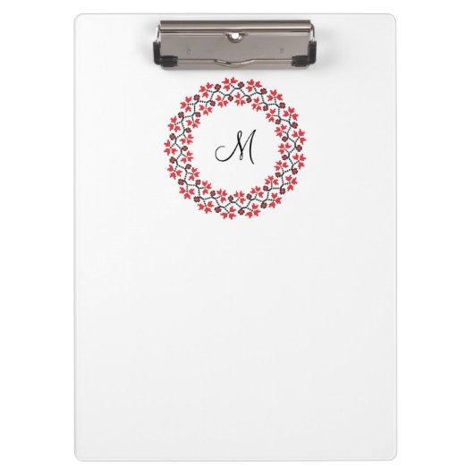 Rood bloemring Gepersonaliseerd Monogram Initiaal Klembord (Voorkant)