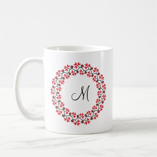 Rood bloemring Gepersonaliseerd Monogram Initiaal Koffiemok (Links)