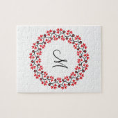 Rood bloemring Gepersonaliseerd Monogram Initiaal Legpuzzel (Horizontaal)