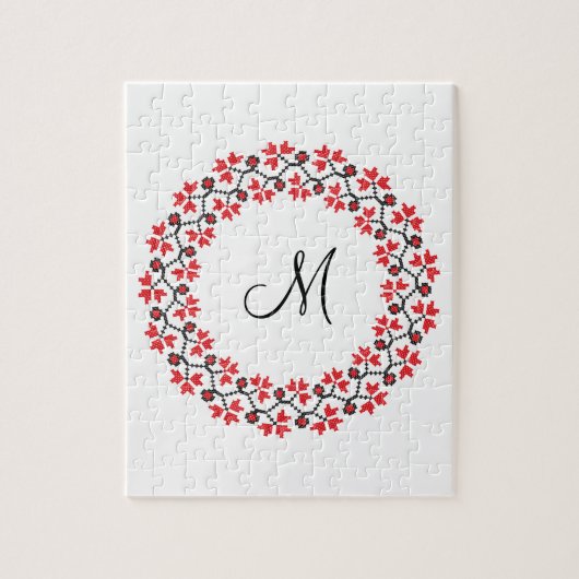 Rood bloemring Gepersonaliseerd Monogram Initiaal Legpuzzel (Verticaal)