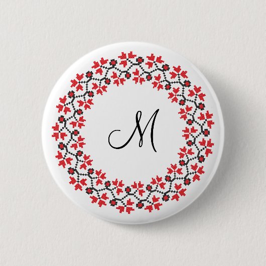 Rood bloemring Gepersonaliseerd Monogram Initiaal Ronde Button 5,7 Cm (Voorkant)