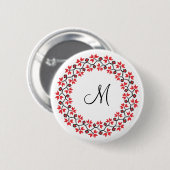 Rood bloemring Gepersonaliseerd Monogram Initiaal Ronde Button 5,7 Cm (Voorkant /achterkant)