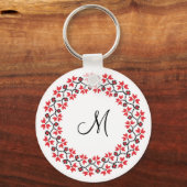 Rood bloemring Gepersonaliseerd Monogram Initiaal Sleutelhanger (Voorkant)