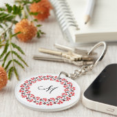 Rood bloemring Gepersonaliseerd Monogram Initiaal Sleutelhanger (Voorkant Rechts)