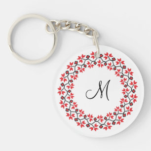 Rood bloemring Gepersonaliseerd Monogram Initiaal Sleutelhanger
