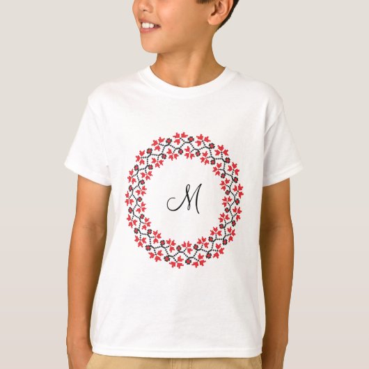 Rood bloemring Gepersonaliseerd Monogram Initiaal T-shirt (Voorkant)