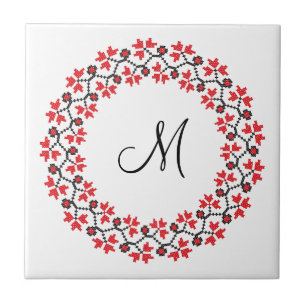 Rood bloemring Gepersonaliseerd Monogram Initiaal Tegeltje