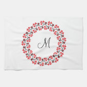 Rood bloemring Gepersonaliseerd Monogram Initiaal Theedoek (Horizontaal)