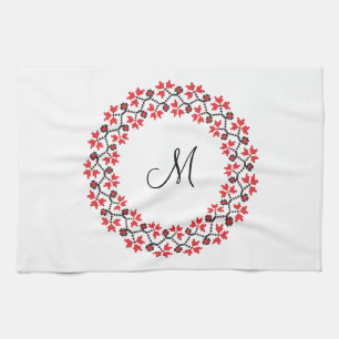 Rood bloemring Gepersonaliseerd Monogram Initiaal Theedoek