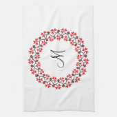 Rood bloemring Gepersonaliseerd Monogram Initiaal Theedoek (Verticaal)